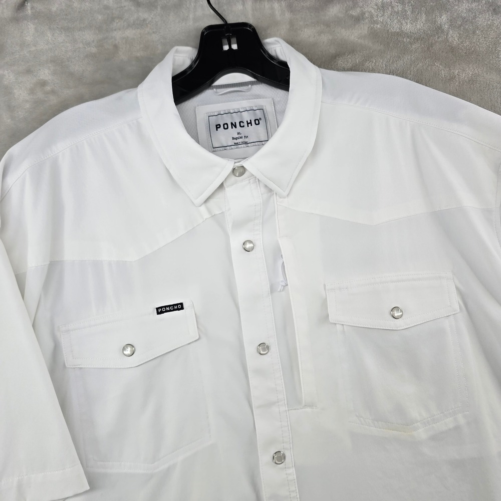 Poncho Western Fishing Shirt Mens XL White Short Sleeve Pearl Snap Regular Fit
